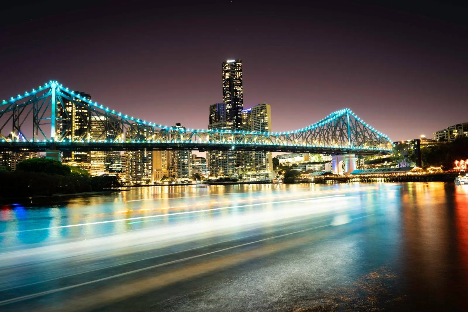 Brisbane city skyline and Story Bridge at night
